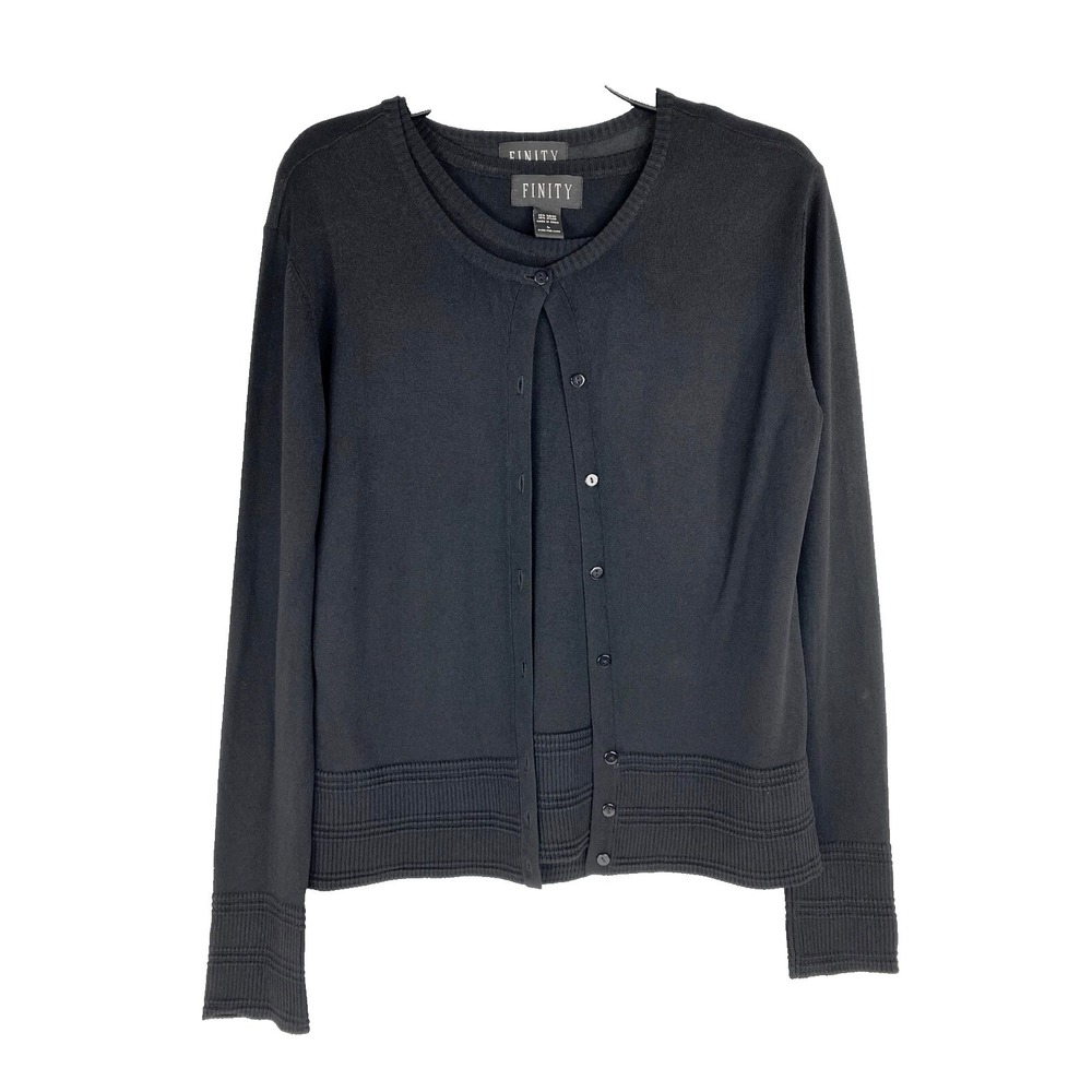 Finity Sweater Set Womens M L Shirt Cardigan & Sleeveless Top Black Rayon Blend